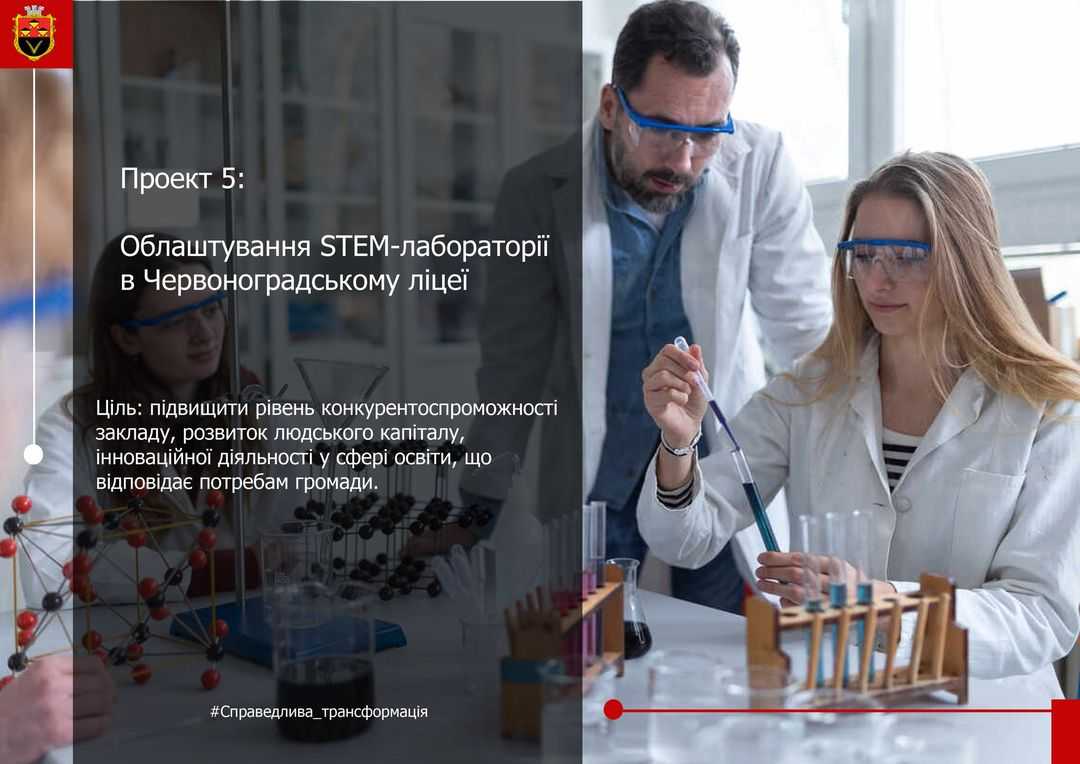  STEM - лабораторія в Червоноградському ліцеї – один з проєктів Плану справедливої трансформації