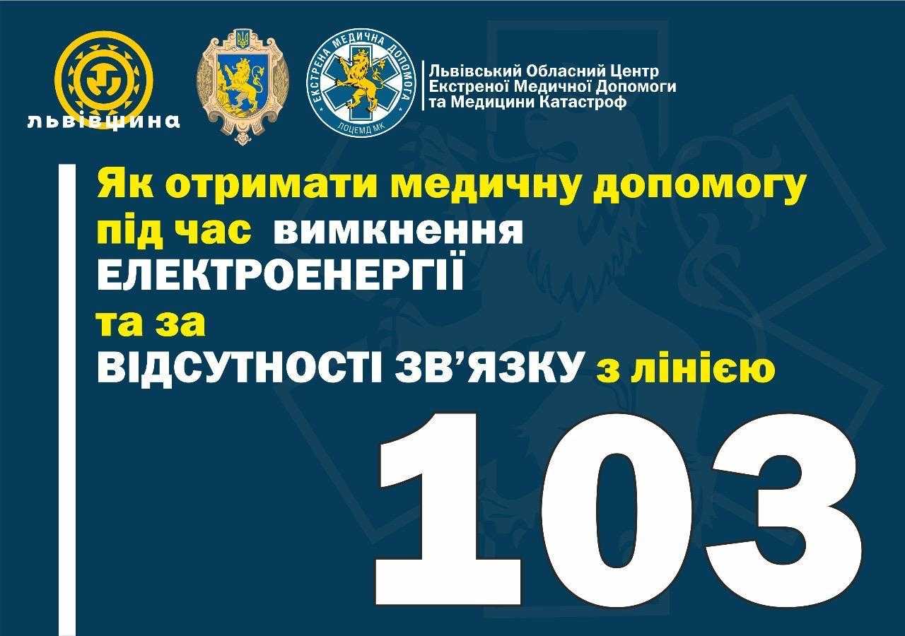 Порядок звернення за медичною допомогою під час вимкнення електроенергії та
за відсутності зв’язку з лінією 103